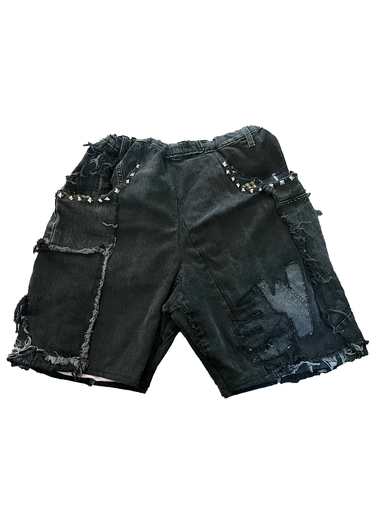 Studded dark jean shorts