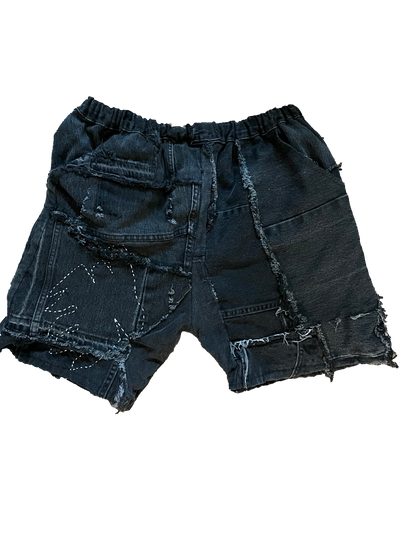 Black skull jean shorts